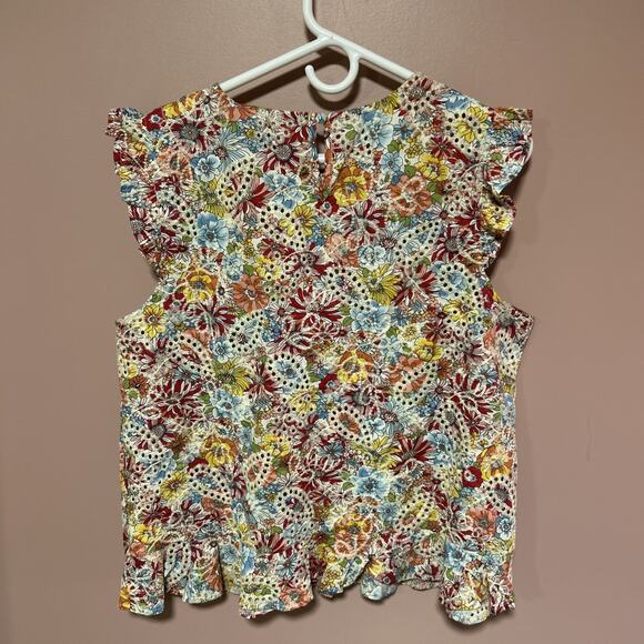 Solitaire Cotton Blouse LARGE Floral Eyelet Summer Chic Ruffle Cottage Boho - Picture 5 of 7